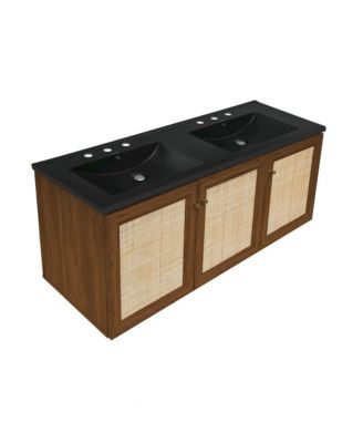 Wood 48" Wall-Mounted Bathroom Vanity with 3-Hole Widespread Double Basin Sink Top