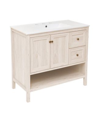 36" Freestanding Bathroom Vanity in White Oak with 3-Hole Widespread Sink Top