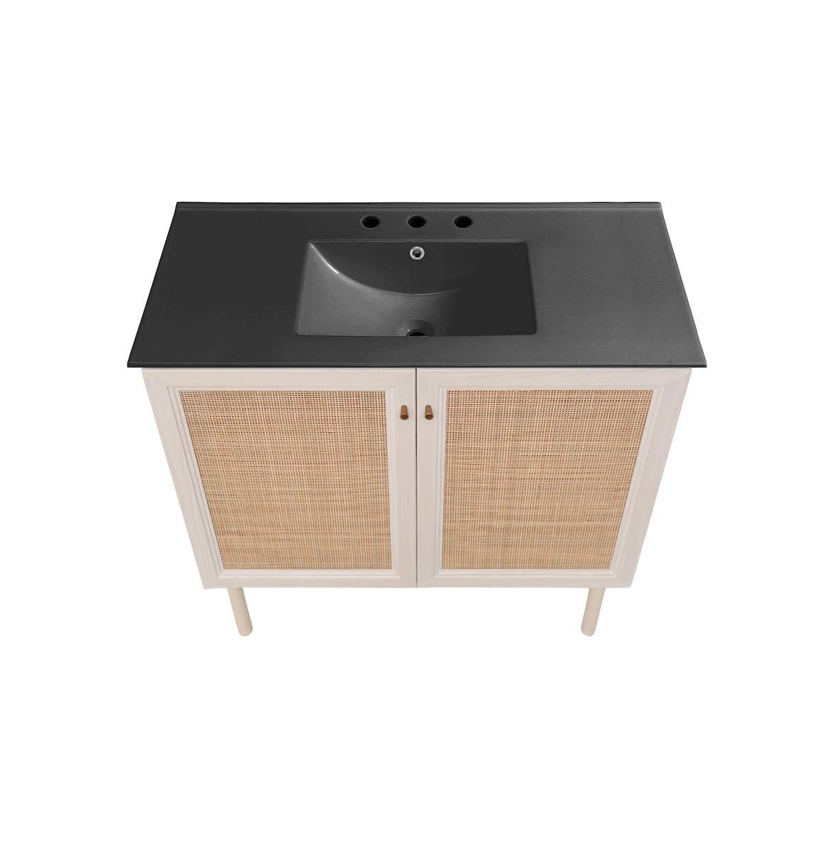 Swiss Madison 36" Freestanding Bathroom Vanity in White Oak, Black 3-Hole Widespread Sink Top