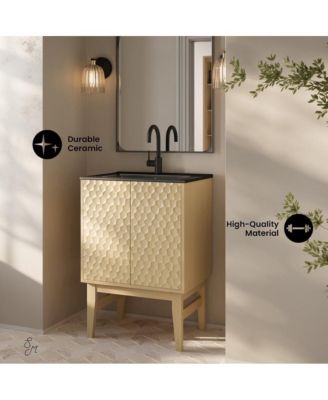 Bosse 24" Freestanding Bathroom Vanity in Natural Oak with Black Sink Top