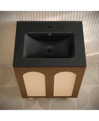 Plaisir II 24" Freestanding Bathroom Vanity in Brown Oak with Black Sink Top