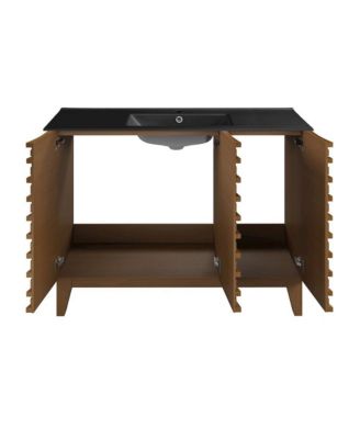 Cascade 48 in. Brown Oak Bathroom Vanity With Black Ceramic Sink Top