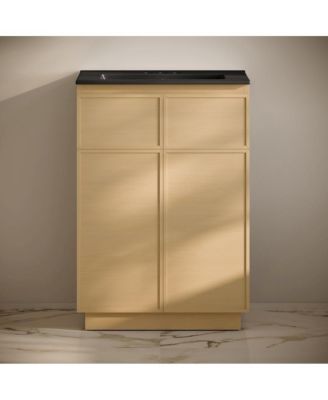 24" Freestanding Bathroom Vanity in Natural Oak, Black 3-Hole Centerset Sink Top