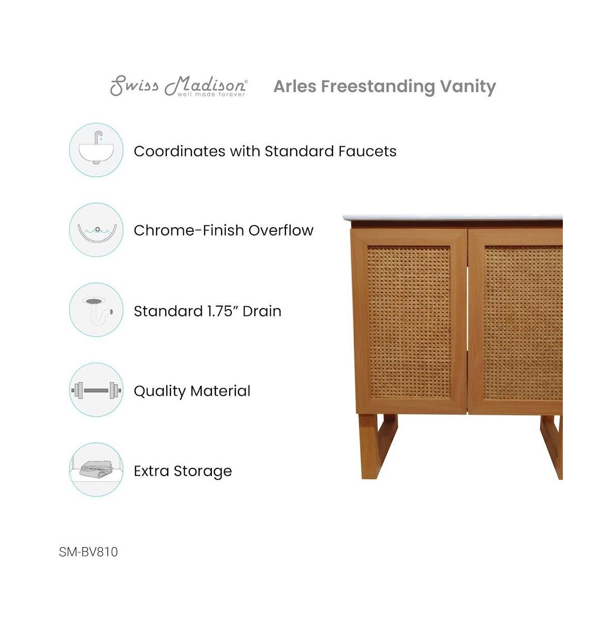 Swiss Madison Arles 30" Freestanding Bathroom Vanity in Natural Oak with Sink Top