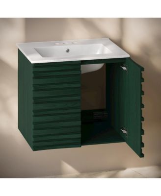 Wood 24" Wall-Mounted Bathroom Vanity with 3-Hole Centerset Sink Top