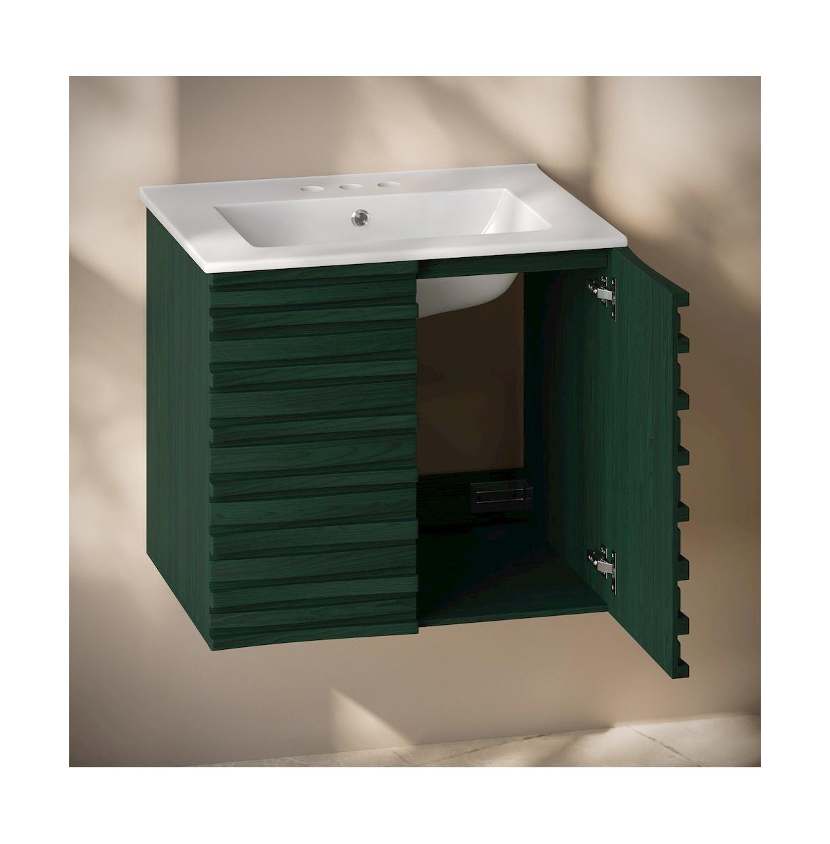 Swiss Madison 24" Wall-Mounted Bathroom Vanity in Green Oak with 3-Hole Centerset Sink Top