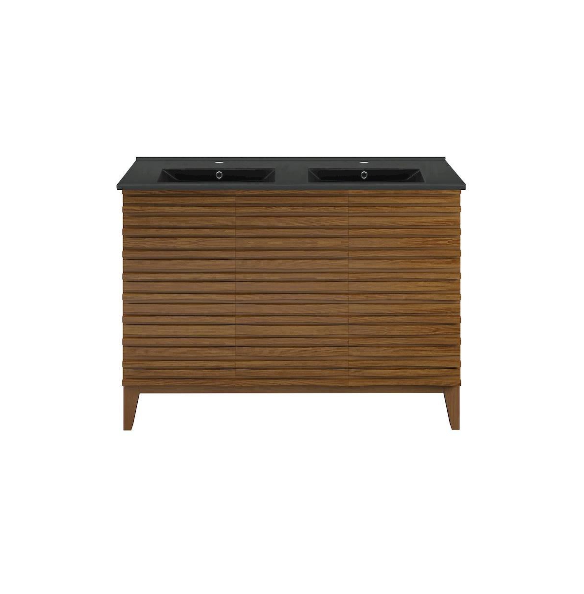 Swiss Madison 48 in. Brown Oak, Double Basin Bathroom Vanity With Black Ceramic Sink Top