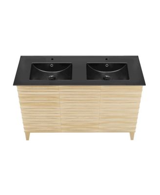 48 in. Natural Oak, Double Basin Bathroom Vanity With Black Ceramic Sink Top