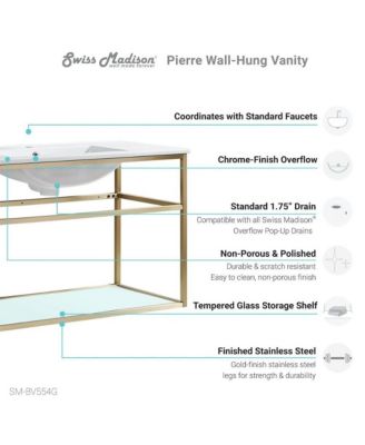 Pierre 48 Single, Open Shelf, Gold Metal Frame Bathroom Vanity
