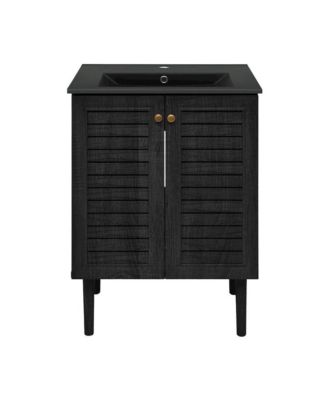 Bron 24" Freestanding Bathroom Vanity in Black Oak with Black Sink Top