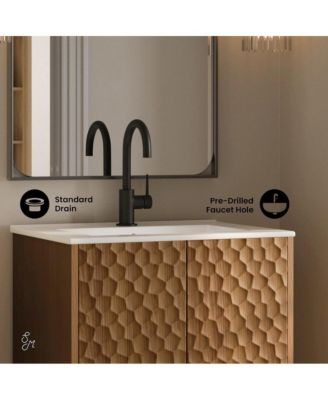 Bosse 24" Freestanding Bathroom Vanity in Brown Oak with Sink Top