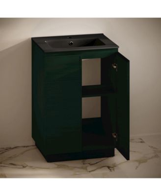 Tropez 24" Freestanding Bathroom Vanity in Green Oak with Black Sink Top