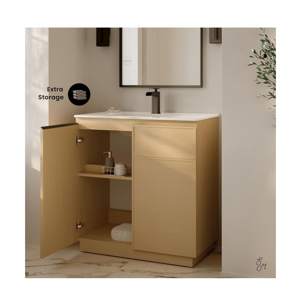 Swiss Madison St. Tropez 36" Freestanding Bathroom Vanity in Natural Oak with Sink Top