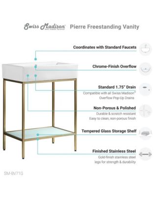 Pierre 24 Single, Freestanding, Open Shelf, Gold Metal Frame Bathroom Vanity