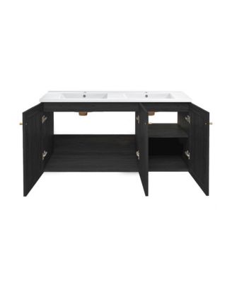 Classe 48" Wall-Mounted Bathroom Vanity in Black Oak with Double Basin Sink Top