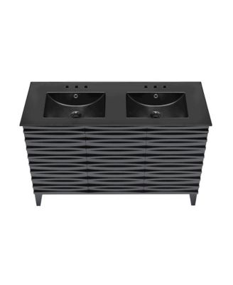 48 in. Black Oak, Double Basin Bathroom Vanity, Black, 3-Hole Ceramic Sink Top