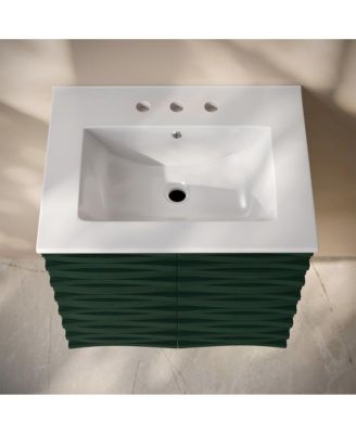 24" Wall-Mounted Bathroom Vanity in Green Oak with 3-Hole Widespread Sink Top