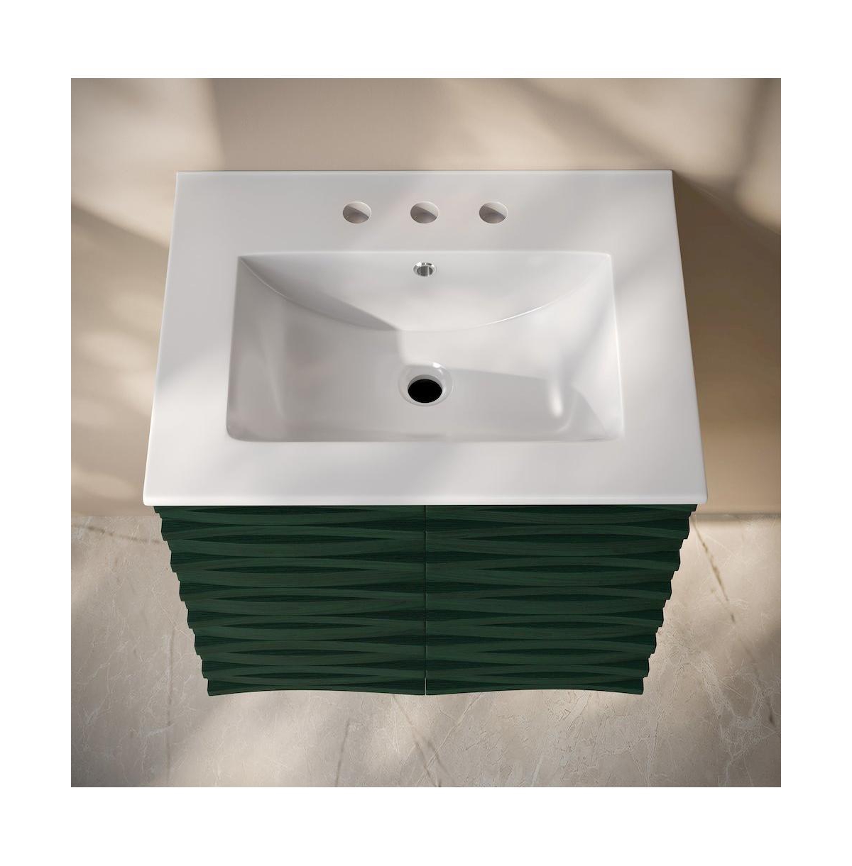 Swiss Madison24" Wall-Mounted Bathroom Vanity in Green Oak with 3-Hole Widespread Sink Top