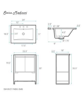 Marseille 24 in. White Bathroom Vanity With Black, 3-Hole Ceramic Sink Top