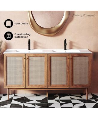 Classe 60" Freestanding Bathroom Vanity in Golden Oak with Double Basin Sink Top