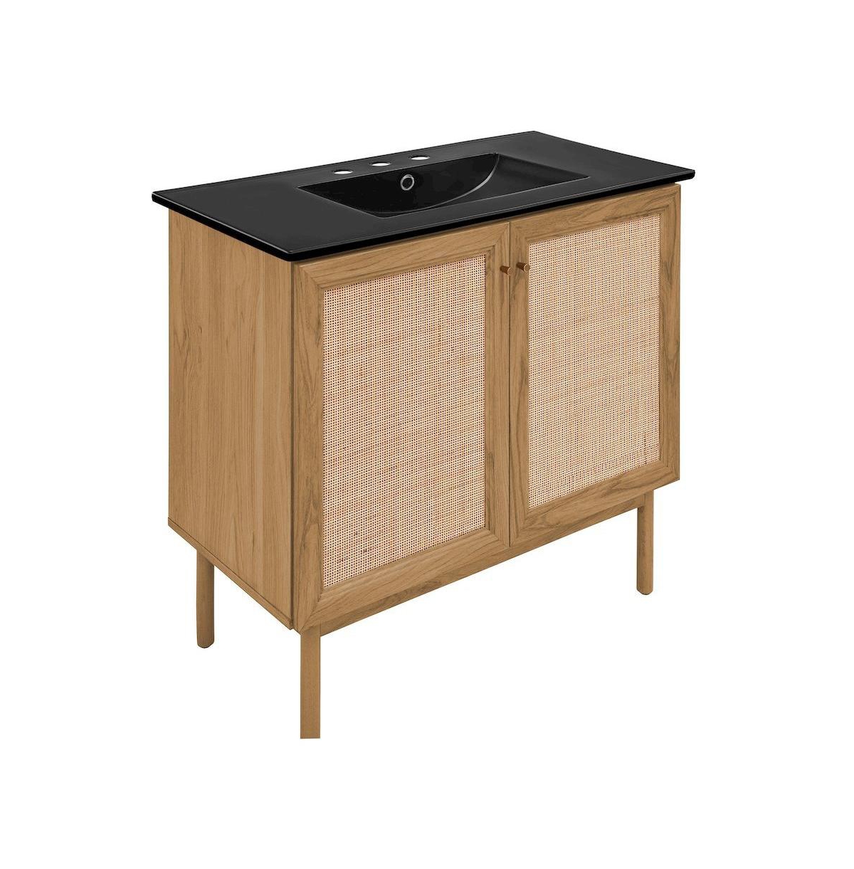 Swiss Madison36" Freestanding Bathroom Vanity in Golden Oak, Black 3-Hole Widespread Sink Top