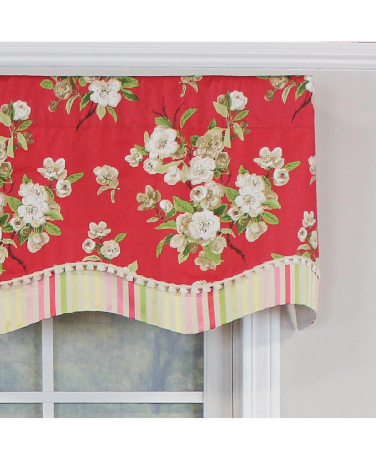 Rlf Home Primrose Trimmed Glory 100% Cotton with Fully Lined 3" Rod Pocket Valnance for Windows 50" x 16" Red