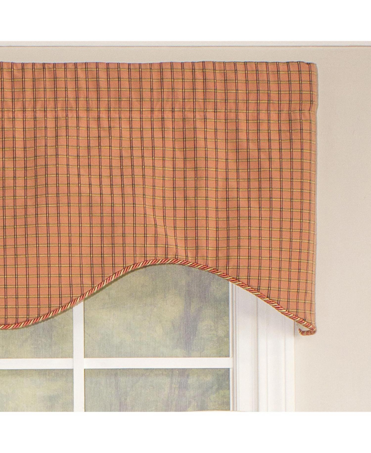 Rlf Home Common Check Corded Cornice 100% Cotton with Fully Lined 3" Rod Pocket Valnance for Windows 50" x 17" Candy