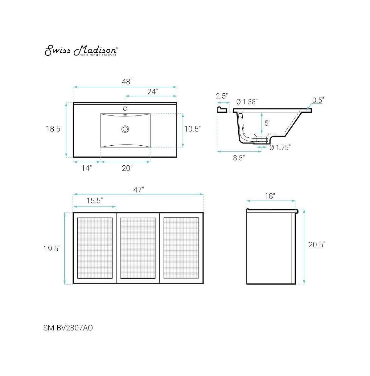 Classe 48" Wall-Mounted Bathroom Vanity in Black Oak