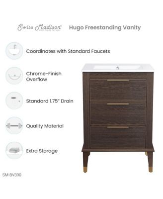 Hugo 24" Freestanding Bathroom Vanity in Brown Oak with Sink Top