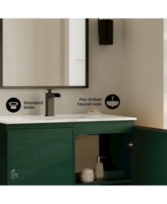 St. Tropez 36" Freestanding Bathroom Vanity in Green Oak with Sink Top