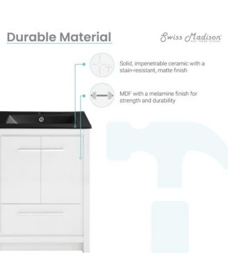 Virage 24 in. White Bathroom Vanity With Black Ceramic Sink Top