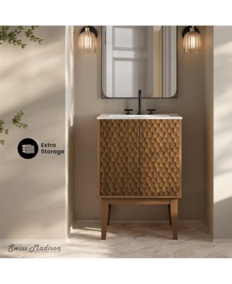 24" Freestanding Bathroom Vanity in Brown Oak with 3-Hole Centerset Sink Top