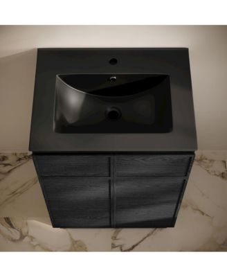 St. Tropez 24" Freestanding Bathroom Vanity in Black Oak with Black Sink Top