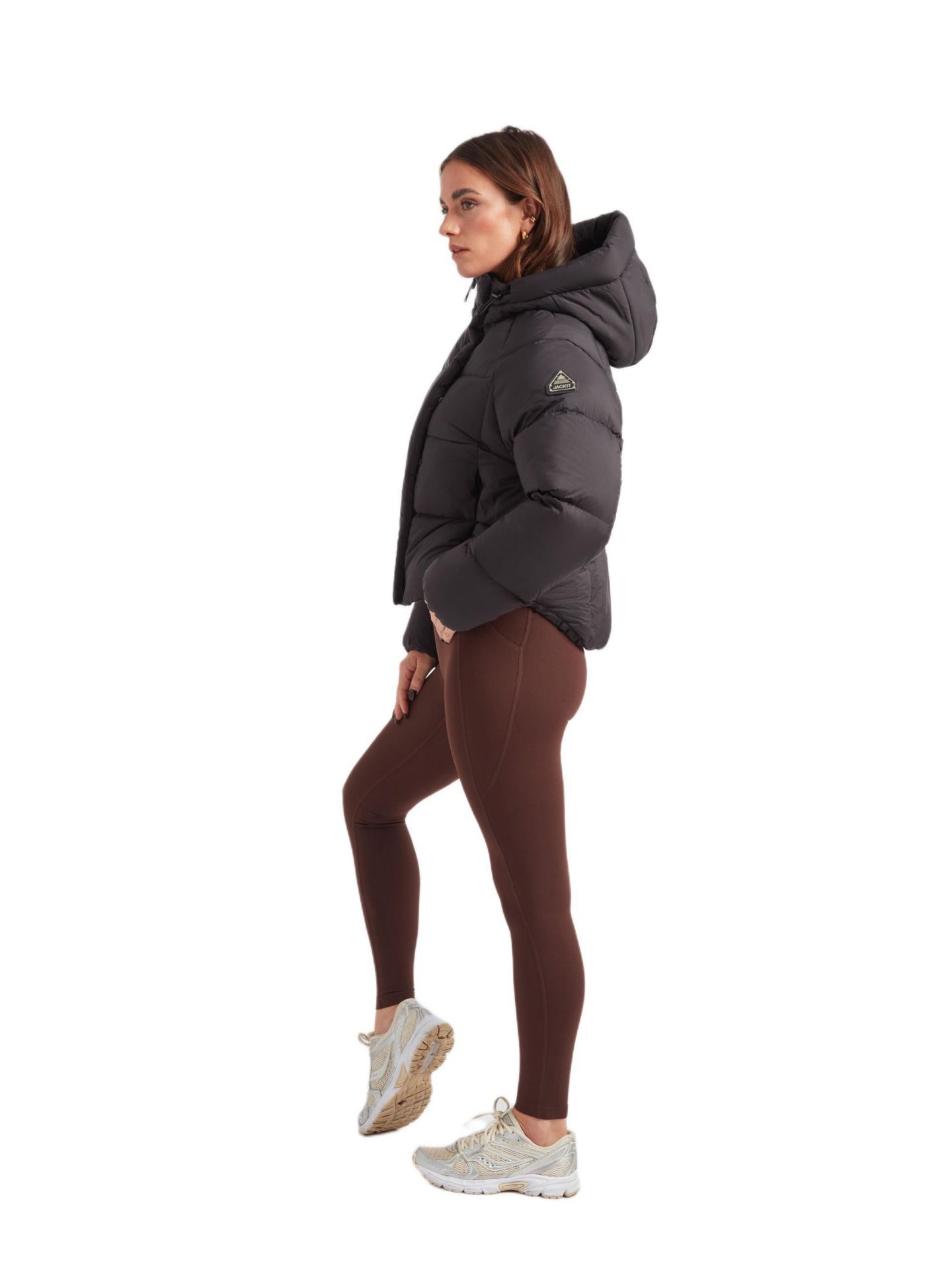 Женская куртка JACK1T Cloud Cropped Hooded Puffer, цвет: Чёрный / Серо-бежевый — фото 4