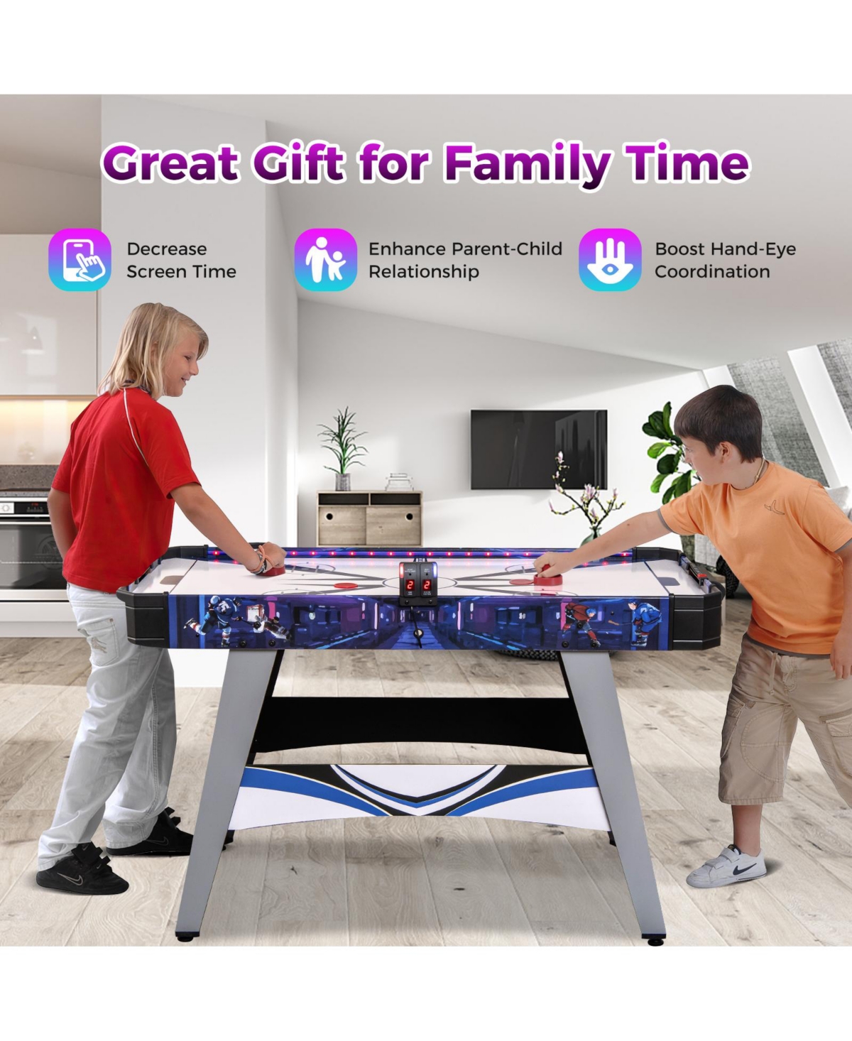 Air Powered Hockey Game Table with 2 Pushers and Pucks