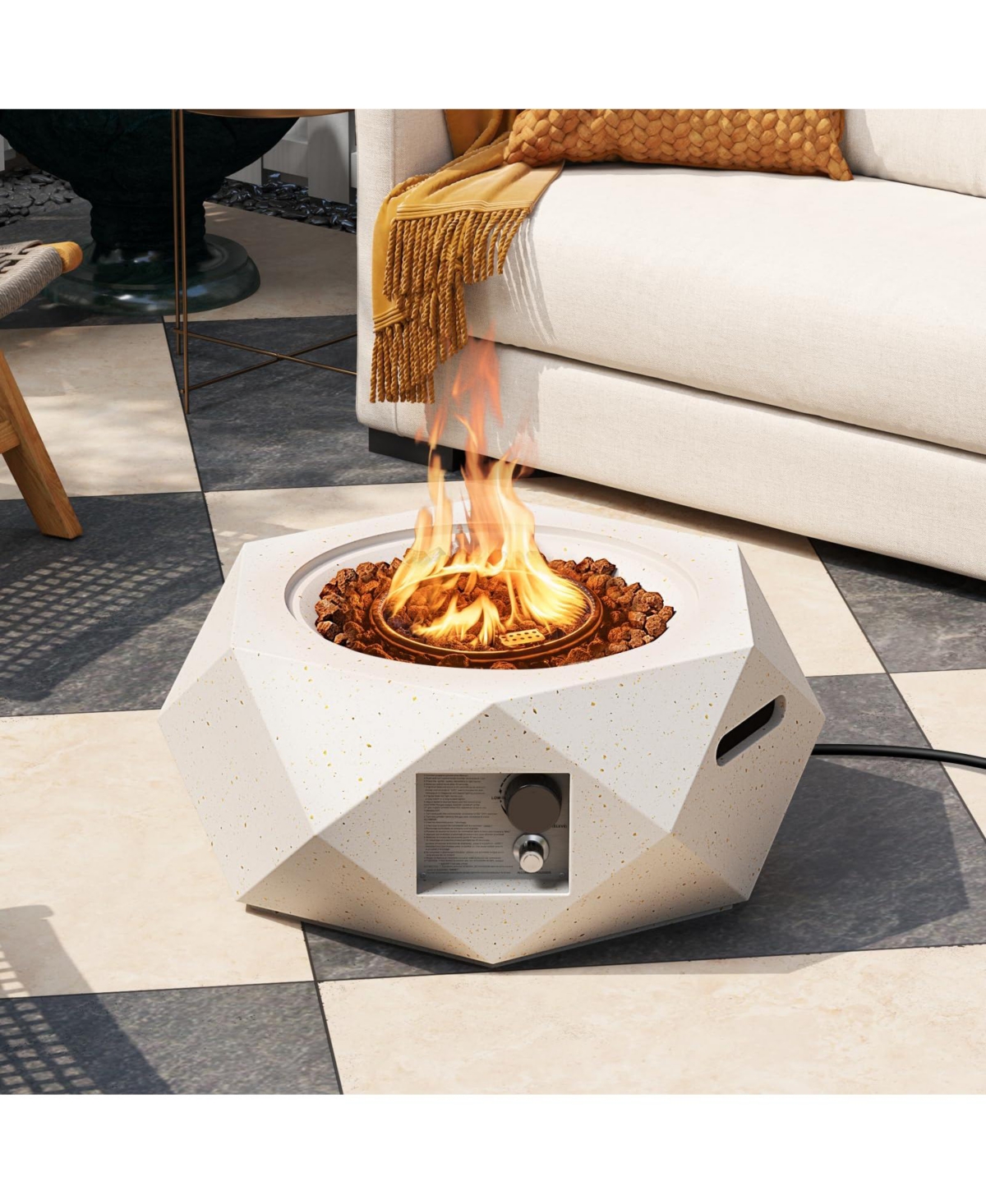 40000 Btu 28 Inch Hexagon Terrazzo Propane Fire Pit Table with Stainless Steel Burner
