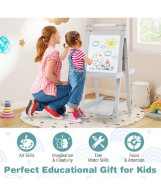 3-in-1 Double-sided Art Easel with Chalkboard and Magnetic Whiteboard