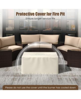 2-Piece Outdoor Rattan Fire Table Set 32 Inch Rectangle Gas Firepit with Tank Cover