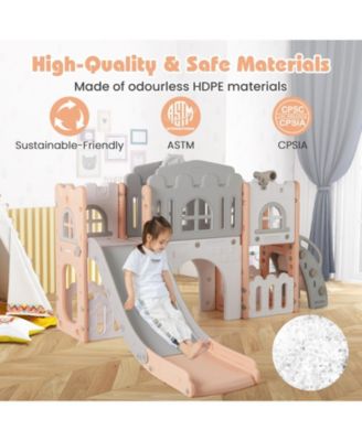 All-in-1 Toddler Slide Playset Playground with Tunnel and Ladder and Basketball