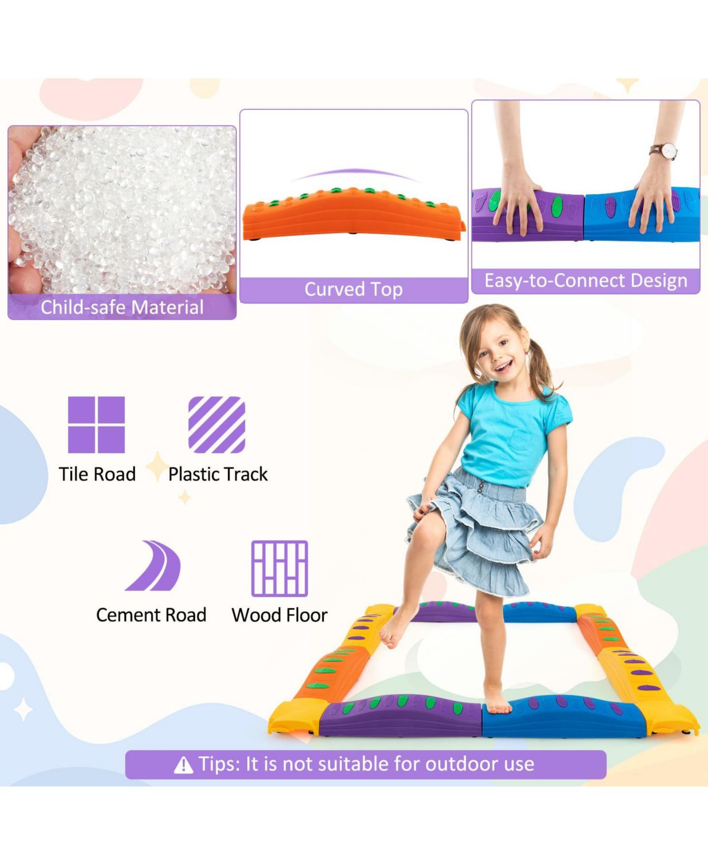 Детские игрушки Mecale Kids Wavy Balance Beam Textured Non-Slip 20-Piece Set, Ages 3+ — фото 8