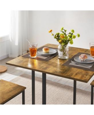 Industrial Dining Room Furniture Set with 1 Square Table and 4 Stools Rustic Brown