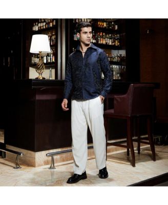 Men's Navy Blue Abstract-Woven Shirt