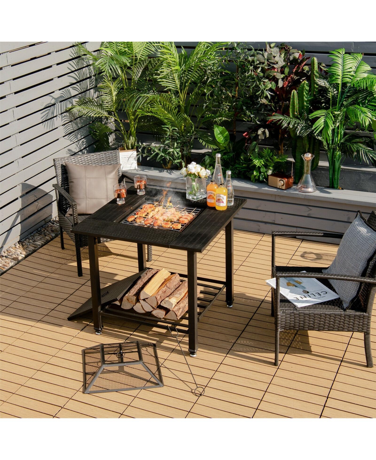 31 Feet Outdoor Fire Pit Dining Table with Cooking Bbq Grate