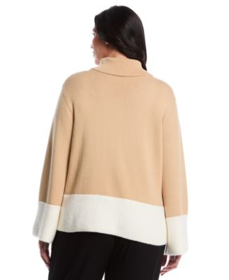 Plus Size Color Block Trim Turtleneck Sweater