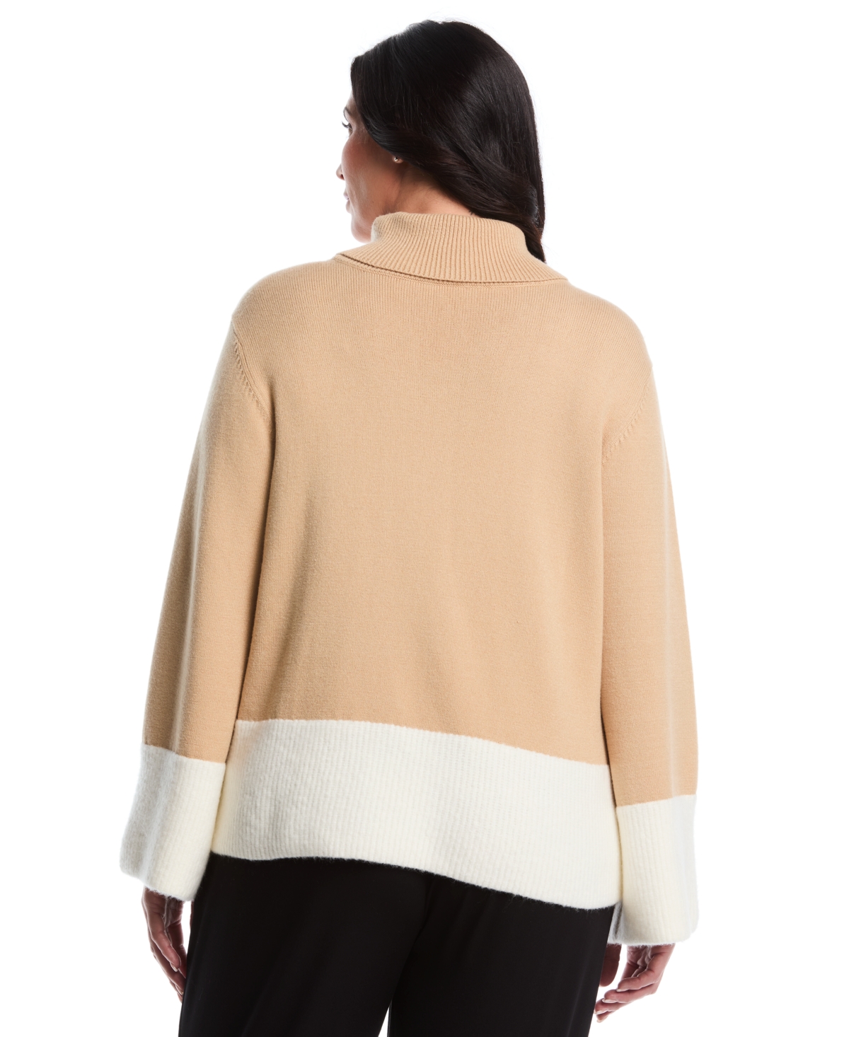 Rafaella Women's Plus Color Block Trim Turtleneck Long Sleeve Sweater