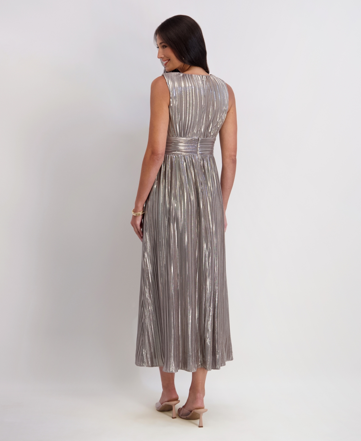 Siena Women's Metallic Pleated Midi Dress In Metallic