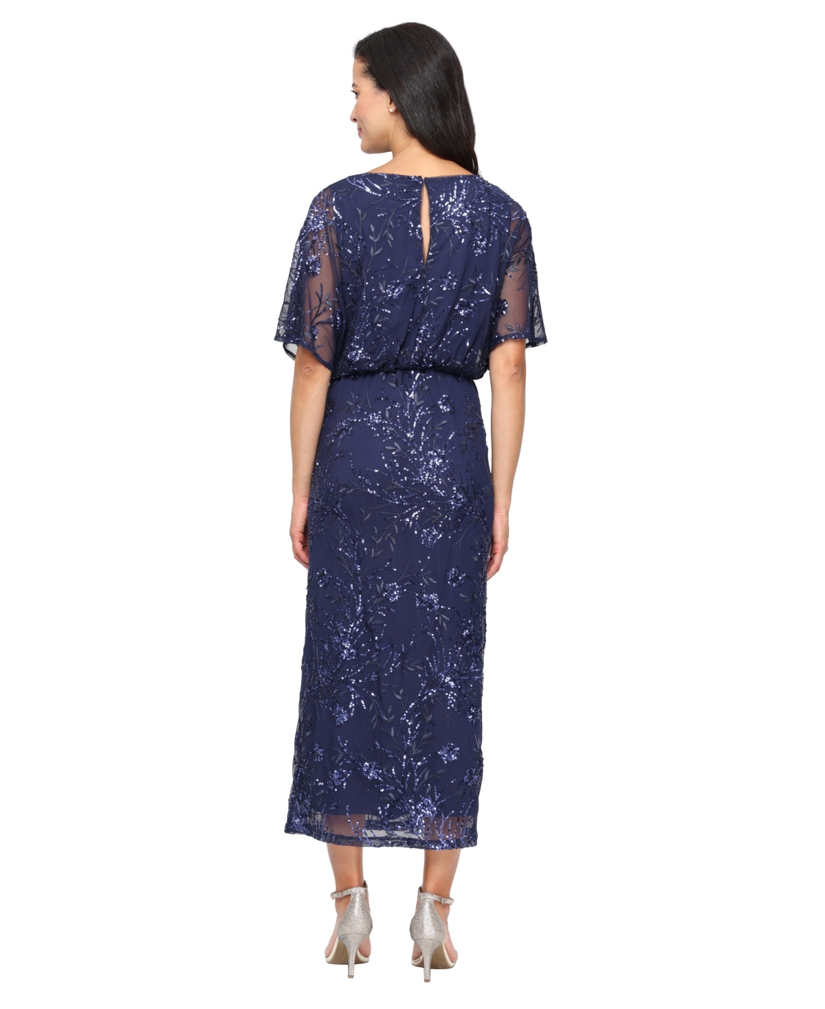 Sl Fashions Petite Sequined Blouson Dress In Blue