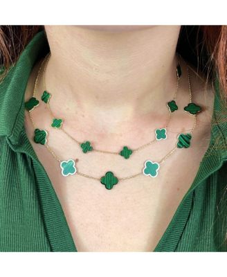Large Malachite Clover Necklace 14K Gold