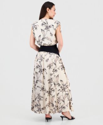 Women's V-Neck Blouson Dropped-Waist Maxi Dress