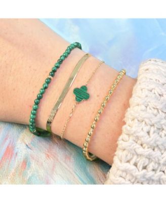 Malachite Round Bead Bracelet 14K Gold